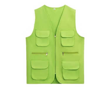 Multi Pocket V Neck Work Vest Unisex Polyester Green With Zipper Pockets For Outdoor Use - Product Image 1