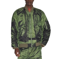 Veste bomber pilote unisexe, taille plus, noire et verte, rembourrée, imprimé illusion, bord côte côtelé, poche zippée, ourlet droit, fermeture éclair sur le devant