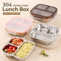 Boîte à lunch bento en acier inoxydable 304 avec couvercle amovible, 3 compartiments, récipient alimentaire étanche, boîte de préparation des repas, fabricant OEM ODM