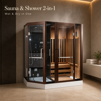 Salle de sauna à vapeur moderne en bois massif pour intérieur, avec douche à séparation humide/sèche et panneau de commande informatique, pour maison et villa