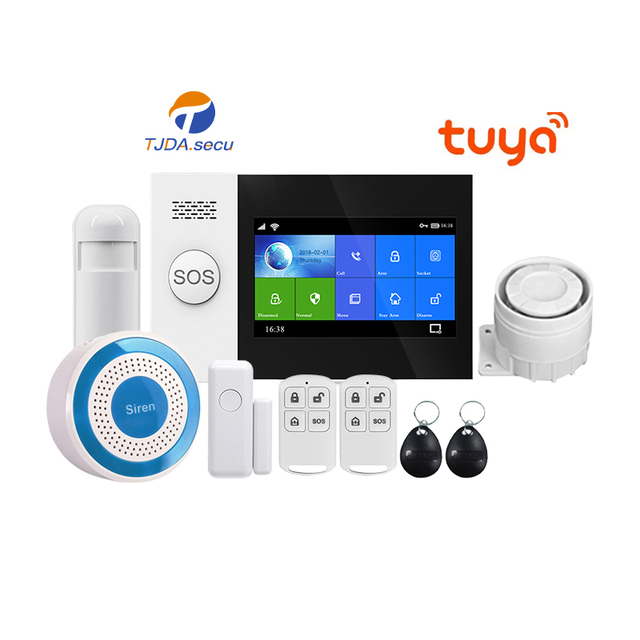 2.4 Inch TFT Display ABS Material Tuya Smart Home Security System 433MHz 100 Detectors Portable WIFI Alarm 4-Wire Zone GSM