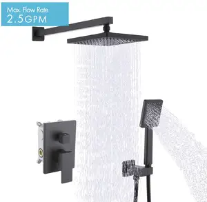 Luxury Home Black Bathroom Concealed Brass Shower Faucet Set With Big Shower Head