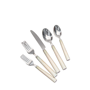 Juego de cubiertos de acero inoxidable para comedor elegante, artículos esenciales de plástico texturizado blanco claro y verde pálido para un estilo de vida refinado - Product Image 1