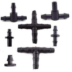 Conector en T para riego por goteo, junta de tubería ABS negra de cuatro vías para accesorios de sistema de riego de jardín - Product Image 1