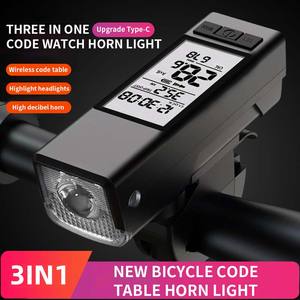 Ordinateur de vélo Lumière LED étanche Odomètre Phare avec écran LCD Compteur de vitesse et klaxon - Product Image 2