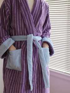 Luxury <b>Women</b> Cotton Terry Bathrobe Designer Striped Home Dressing Gown Breathable Woven Fabric Winter Comfort - Product Image 2