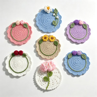 Nouveaux dessous-de-verre en crochet faits main, motif rose, tapis de table tissés, petits dessous-de-verre ronds à fleurs résistants à la chaleur, sets de table