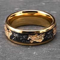 Prêt à expédier Bague en carbure de tungstène de 8 mm avec incrustation de météorite et de feuille d'or Bijoux de luxe neufs Bague de couple