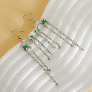 الأقراط لطيف قوس قزح سلسلة طويلة نمط الايرلندي أقراط المرأة تصميم لطيف المينا انخفاض الصقيل الأقراط - Product Image 2