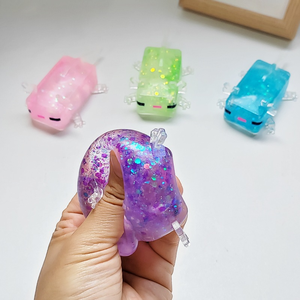 Wholesale Transparent Glitter Axolotl <b>Squishy</b>, Stress Relief Squeeze Toy, Soft Fidget Toy for Adults - Product Image 4