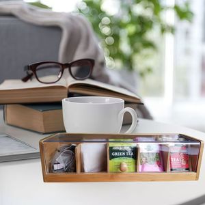 Caja de almacenamiento de té de bambú con cinco compartimentos, rectangular, de madera carbonizada, para bolsitas de té - Product Image 2