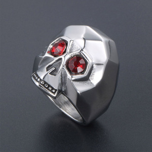 Men's Skull <b>Ring</b> Titanium Steel Red <b>Crystal</b> Eyes Bezel Setting Everyday Wear SA895 - Product Image 2