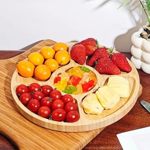 Acacia Wood Serving Board - Circle Food Serving Tray for <b>Kitchen</b> Appetizers Divided Serving Dish Tray Round Bamboo - Product Image 6