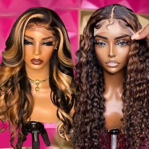 Perruque en cheveux humains brésiliens de grade 12A, densité 180%, avec mèches P4/27, ondulations profondes, dentelle transparente HD 360, vente en gros - Product Image 4