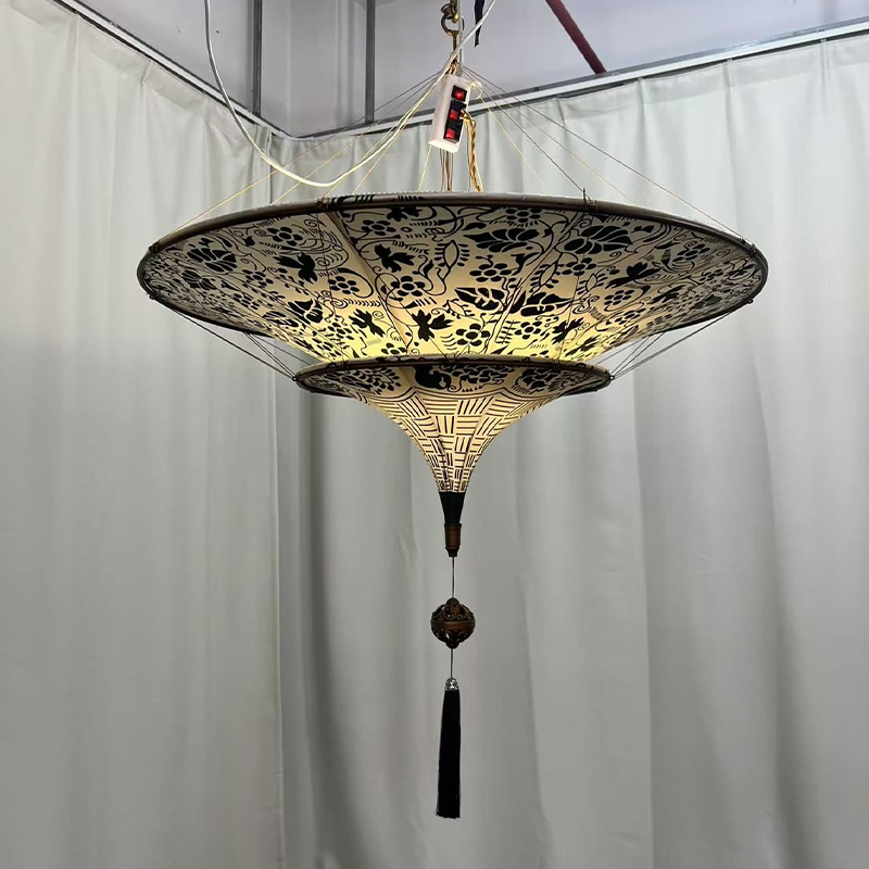 Luxury Fabric Chandelier Oriental Pattern Pendant Light for Living Room ...
