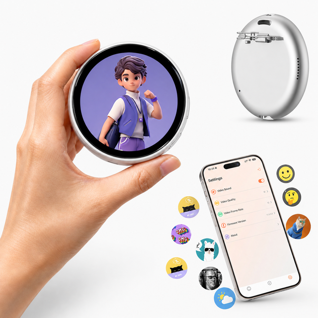 HyperCrafts Smart Digital Badge Pin Wearable GIF Player Pixel Badge Pin Digital Display Customizable Photo Slideshow