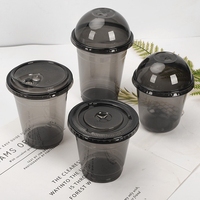 Gobelet à café noir en PET transparent en forme de U, jetable, écologique, biodégradable, pour boissons froides, avec couvercle en dôme/plat, 12oz/14oz/16oz