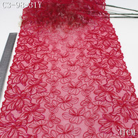 Bordure en dentelle brodée de fleurs rouges luxueuses de 31 cm avec des paillettes changeantes de couleur pour vêtements de haute qualité, accessoires de lingerie