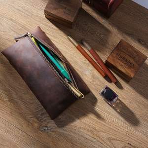 Modern Genuine Leather Zipper Pencil Case Creative Portable Simple Handheld Storage Bag <b>Large</b> Capacity Pen <b>Box</b> Welcome <b>Gifts</b> - Product Image 1