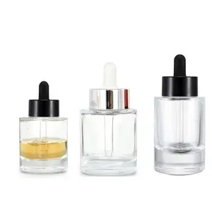 In Stock 30ml 40ml 50ml Flat Shoulder Amber Green Thick Hair Oil Serum Glass Dropper Bottle With Box For Oil