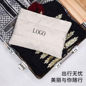 2024 Winter Custom Logo Down Cotton Nylon Soft Light Weight Puffer Puffy Fluffy Quilted Makeup Cosmetic <b>Bag</b> Travel Make up Pouch - Product Image 4
