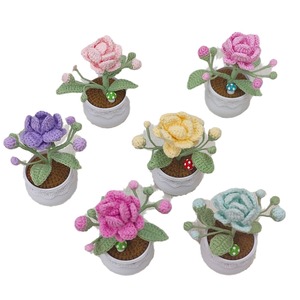 Venta al por mayor flor artificial Acabado puro tejido a mano <span class=keywords><strong>maceta</strong></span> decoración del hogar crochet simulación <span class=keywords><strong>jazmín</strong></span> lana tejer regalo - Product Image 6
