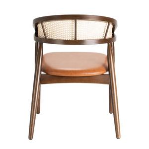 Chaise de salle à manger en bois avec dossier en canne et assise rembourrée en cuir – Chaise de restaurant moderne, mobilier en gros - Product Image 5