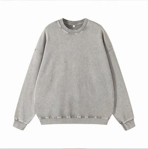 Custom 400Gsm Heavyweight High PULLOVER Oversized Hoodies Vintage Acid Wash Distressed Crewneck Blank <b>Sweatshirts</b> LOGO Digital - Product Image 2