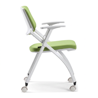 Chaise de conférence pliante moderne avec accoudoirs, structure en fer et roulettes, pour la formation commerciale