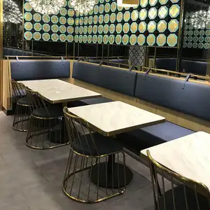 ウエスタンテーマレストラン家具ゴールデンフレーム装飾大理石トップテーブルチェアハイバックブースシート