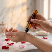 Vente en gros de flacons à bille en verre ambré de 10 ml avec bille en acier inoxydable, flacon d'huile essentielle de luxe, flacon à bille vide pour parfum