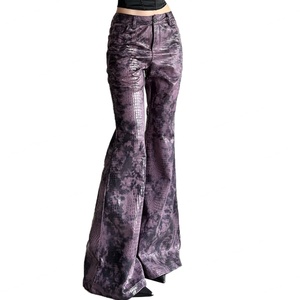 Pantalones de Cuero para Hombre al por Mayor, Personalizados, con Estampado de Piel de Serpiente, Morados, Acampanados, de Cintura Alta, Transpirables y Elegantes, Estilo Hip Hop - Product Image 1