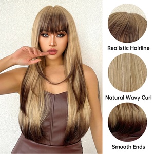 Perruque synthétique longue ondulée dégradée brun-<span class=keywords><strong>blond</strong></span> pour femme, avec frange, effet naturel, résistante à la chaleur, idéale pour les fêtes <span class=keywords><strong>de</strong></span> Noël - Product Image 4