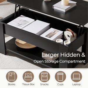 Mesa de Centro de Madera, Mesa Elevable con Amplio Estante de Almacenamiento Oculto para Sala de Estar, Espacios Pequeños del Hogar - Product Image 4