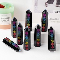 Tour de cristal en obsidienne noire naturelle 7 chakras, baguette de guérison en pierre précieuse, baguette énergétique pour la méditation Reiki et la protection