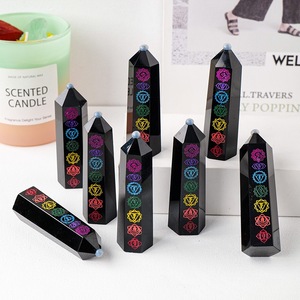 Tour de cristal en <span class=keywords><strong>obsidienne</strong></span> <span class=keywords><strong>noire</strong></span> naturelle 7 chakras, baguette de guérison en pierre précieuse, baguette énergétique pour la méditation Reiki et la <span class=keywords><strong>protection</strong></span> - Product Image 4