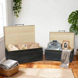 2 चित्रित काले लकड़ी के भंडारण ट्रंक के साथ 2 चित्रित काले लकड़ी के भंडारण ट्रंक का सेट घर के भंडारण के लिए अनुकूलन योग्य घरेलू भंडारण छाती - Product Image 2