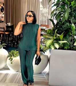 Set Due Pezzi Moda Primaverile Sexy Streetwear da Donna, <span class=keywords><strong>Top</strong></span> Senza Maniche e Pantaloni a Gamba Larga Plissettati - Product Image 1