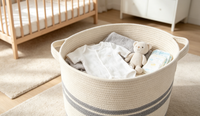 Panier de rangement en corde de coton avec poignées, panier à linge tressé, bac de rangement décoratif rayé pour chambre d'enfant, chambre à coucher, maison