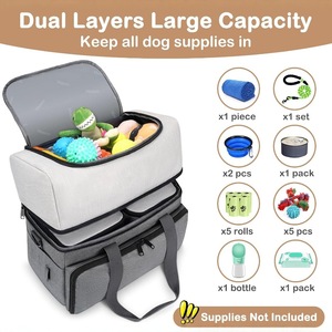 Bolsa de Viaje para Mascotas de Doble Capa para <span class=keywords><strong>Perros</strong></span> <span class=keywords><strong>con</strong></span> 2 Contenedores de Comida Extra Grandes, Organizador de Bolsillos Múltiples para Organizar Artículos para <span class=keywords><strong>Perros</strong></span> - Product Image 2