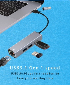 Adaptador 4 en 2 <span class=keywords><strong>USB</strong></span> C y <span class=keywords><strong>USB</strong></span> <span class=keywords><strong>a</strong></span> <span class=keywords><strong>RJ45</strong></span> LAN Ethernet con 3 HUB <span class=keywords><strong>USB</strong></span> para MacBook Pro, ChromeBook Pixel, iPad Pro y más - Product Image 5