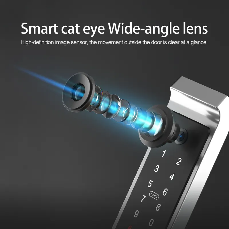 keyless entry door lock with camera biometric eye scan smart TTLOCK APP wifi video Cat Eye finger scanner keypad gate lock