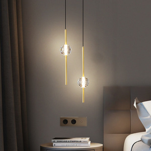Modern Minimalist All-Copper Pendant <b>Light</b> for Bedroom Black and Gold with Long Brass Cord Warm White <b>Bar</b> <b>Light</b> - Product Image 3
