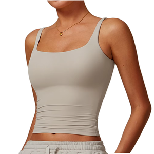 Camiseta sin mangas de compresión para mujer, con logo personalizado, transpirable, para fitness, gimnasio, correr, deporte, yoga, chaleco liso. - Product Image 4