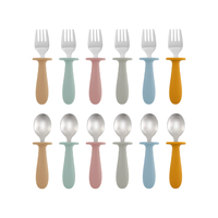 Ensemble de repas pour bébé et tout-petit en silicone de qualité alimentaire pour enfants, acier inoxydable 304, non toxique, écologique, imperméable, cuillère, fourchette, bol