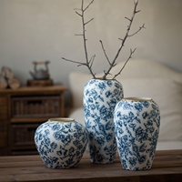 Vitrine de présentation de vase en céramique de style minimaliste moderne de Jingdezhen, motif floral de pivoine, poterie peinte à la main pour salon