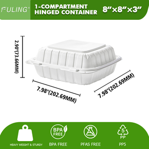 FULING 8x8 pulgadas PP plástico <span class=keywords><strong>restaurante</strong></span> desechable llevar fiambrera con bisagras To-Go contenedor Clamshell contenedor de alimentos - Product Image 2