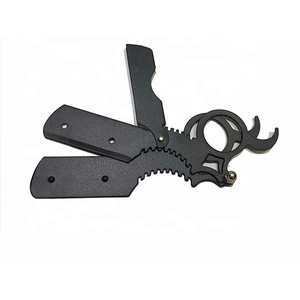 Maquinilla de afeitar de borde recto negra profesional con mango de anillo de dedo para barberos - Product Image 1