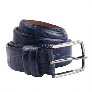 Cinturón de Cuero Genuino Azul con Hebilla de Pin, Patrón de Cocodrilo, para Uso Casual y Formal, Accesorios para Hombre, Cinturones de Cuero - Product Image 2