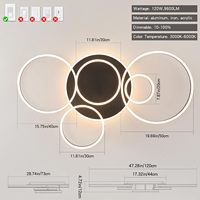 Plafonnier LED moderne noir en acrylique à montage en surface, télécommande, diamètre 47 pouces, 9600 lumens, culot E26 pour salles à manger et salons